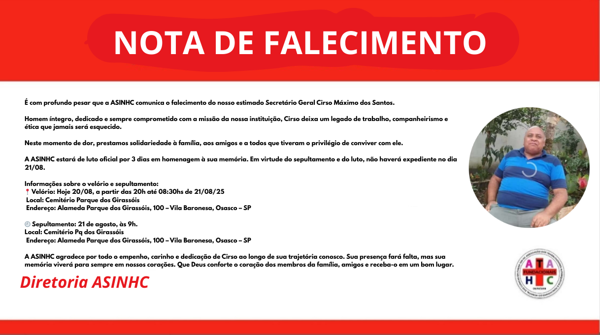 Nota de falecimento - Cirso Máximo dos Santos